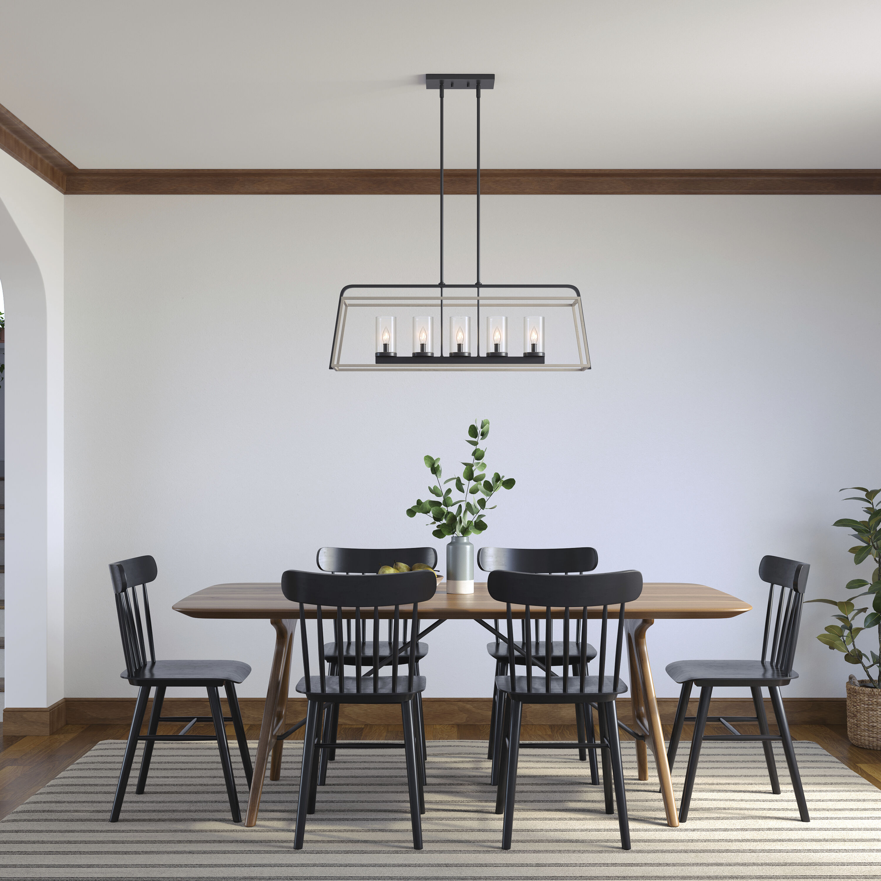 Bonnie 5 Light 37.5 inch Matte Black/Grey Wood Linear Chandelier Ceiling Light